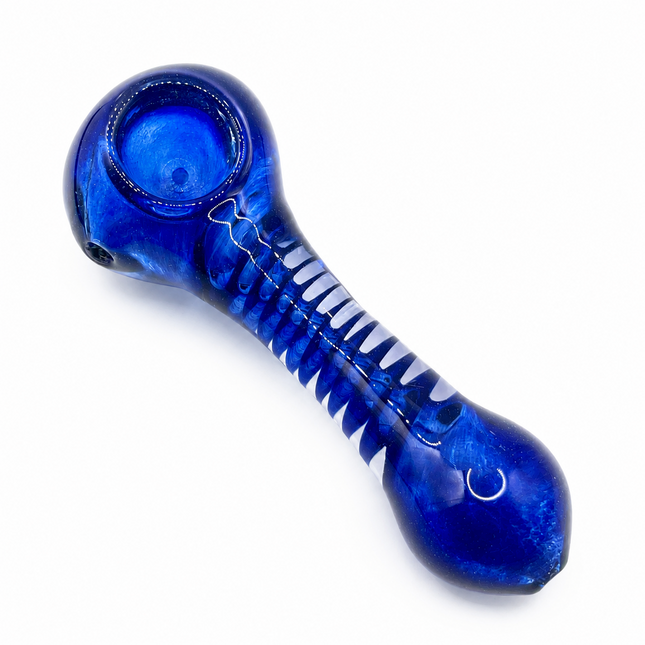 Sapphire Blue Glass Spoon Pipe with Twisted Stripe Design - 4.5 inch