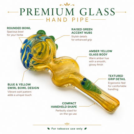 Amber Yellow Glass Spoon Pipe Green Caterpillar Blue Swirl Accent - 4.5 inch