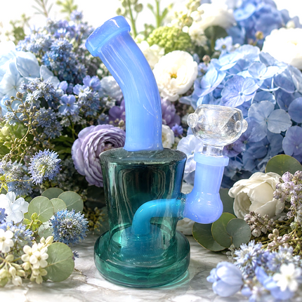 [4PC Bundle] Teal/Light Blue + Green/White Mini Glass Water Pipe Set