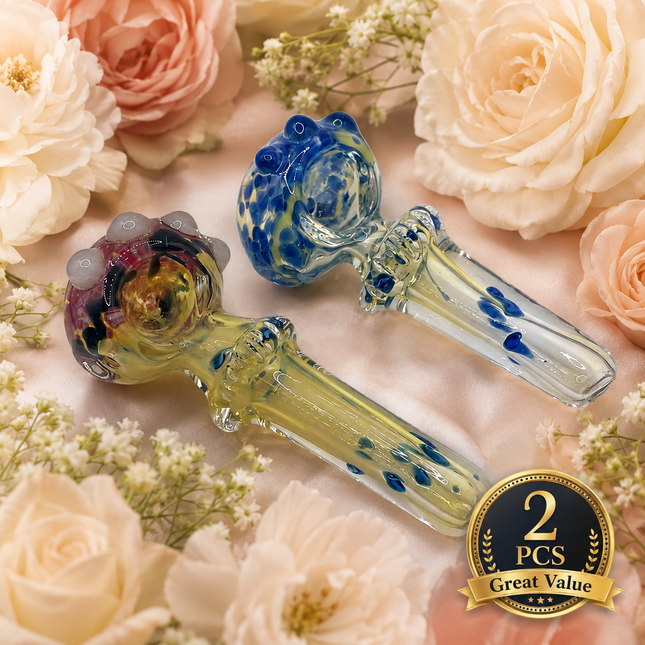 [2PC Bundle] Blueberry Crown Bubble Glass Hand Pipe Raised Dot 4.5 Inch