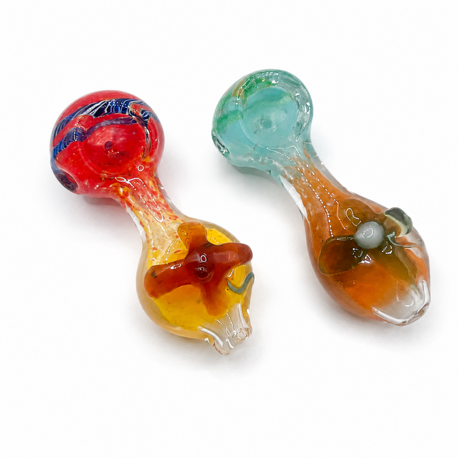 [2PC Bundle] Coral Bloom Glass Hand Pipe Set Assorted Colors 4 inch