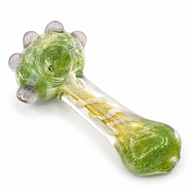 Clear Lime Green Fumed Glass Spoon Pipe Lavender Marbles 5 Inch