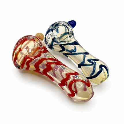 [2PC Bundle] Ruby Sapphire Wave Handcraft Glass Pipes Red Blue 3 inch