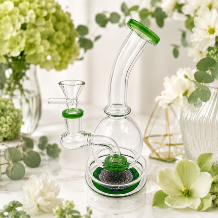 Emerald Mandala Green Sphere Glass Bong Disc Percolator 14mm Bowl 7 Inch