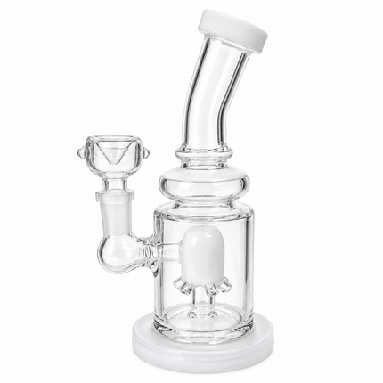 Milky White Clear Glass Bong with Octopus Percolator & Bowl - 7 inch