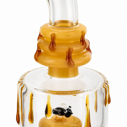 Honey Beehive Percolator 14mm Glass Bong Bent Neck Bee Design - 10 inch