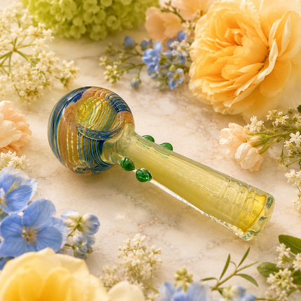 Sunlit Ocean Swirl Thick Glass Spoon Hand Pipe - 4.5 Inch