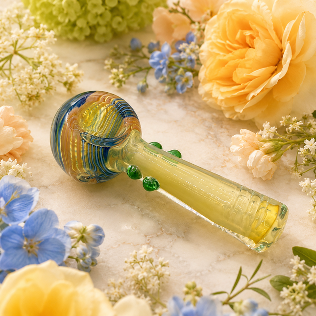 Sunlit Ocean Swirl Thick Glass Spoon Hand Pipe - 4.5 Inch