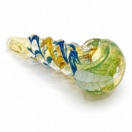 Meadow Ribbon Grip Glass Spoon Pipe 4 Inch Green Blue Yellow Hand Pipe