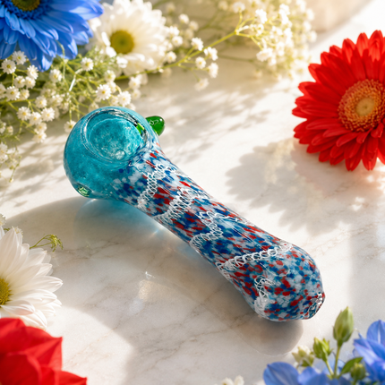 Aqua Patriot Confetti Handcraft Glass Pipe Red White Blue Swirl 4.5 inch