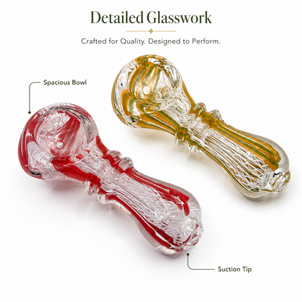 [2PC Bundle] Ruby Honey Ribbon Glass Hand Pipes Red Golden Amber 3 Inch