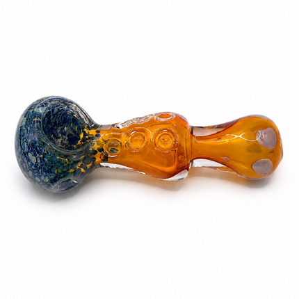 Amber Blue Crackle Glass Spoon Pipe with Curvy Body & White Dot Accents - 4.5 in