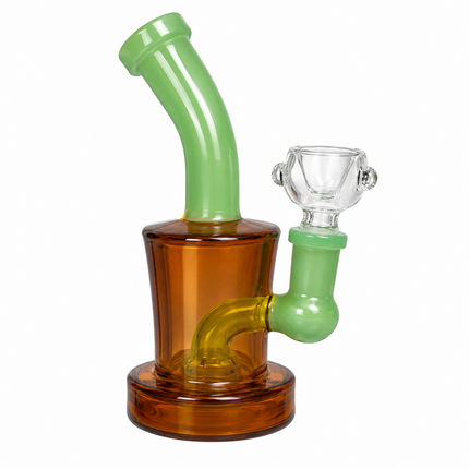 3PC Blue Emerald Amber Mix Disc Perc Water Pipe Set 14mm 6 Inches
