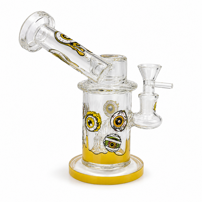 Yellow Microscope Eyeball Glass Water Pipe 14mm Bowl 6.5 inch