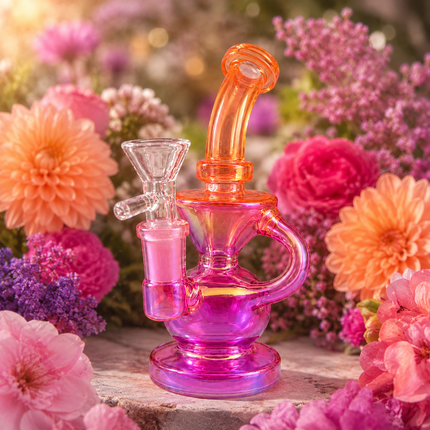 Orange Pink Iridescent Compact Glass Water Pipe 14mm 6~6.5 inch