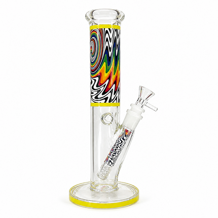 Mirage Yellow Psychedelic Straight Tube Glass Bong 14mm Bowl 10 Inch