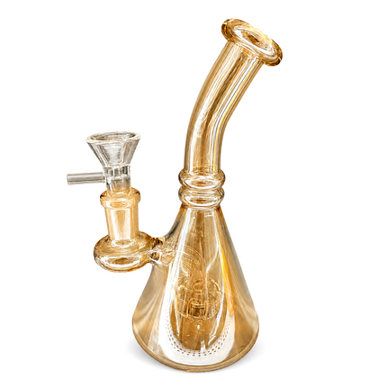 Gold Chrome Tri Beaker Glass Water Pipe with Perc with 14mm Bowl