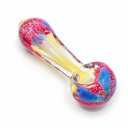 Crimson Red Crackle Clear Glass Spoon Pipe Hand Pipe - 4.5 inch