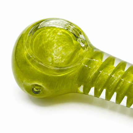 Moss Green Glass Spoon Pipe with Twisted Stripe Design - 4.5 inch