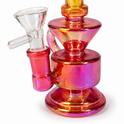 Mini Red Gold Chrome Recycler Glass Bong with Bowl & Loop Handle - 6 inch