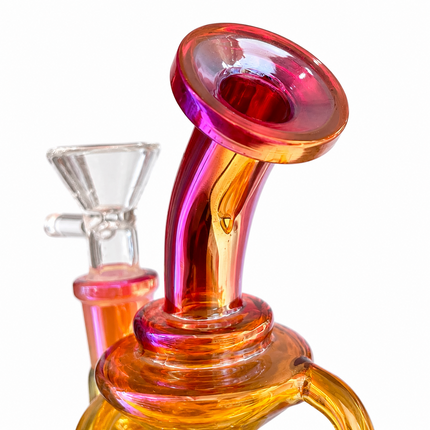 Mini Gold Pink Chrome Recycler Glass Bong with Bowl & Loop Handle - 5 inch