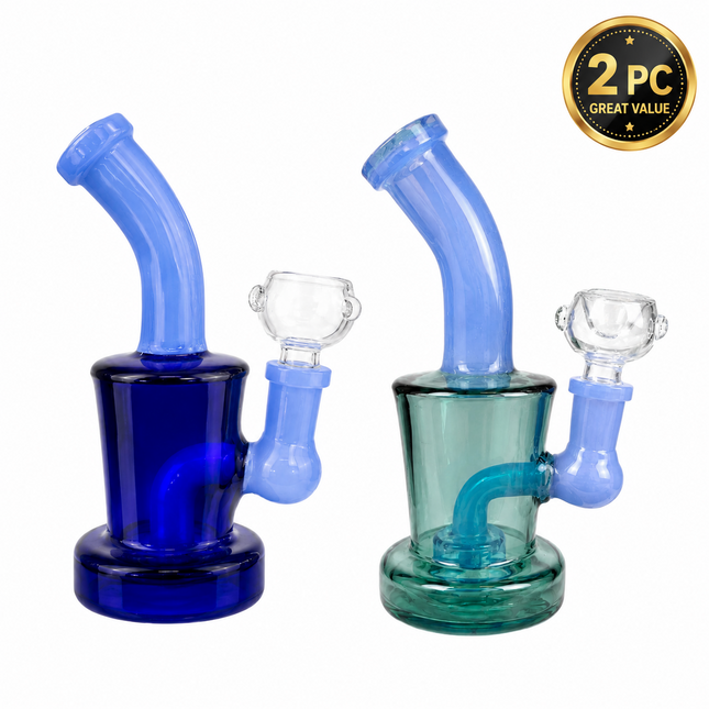 [2PC Bundle] Midnight Blue + Aqua Sky Glass Bong Disc Perc 6 Inch