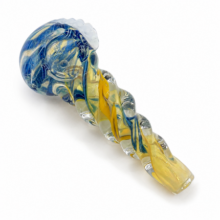 Blue Gold Twist Glass Spoon Pipe – 4 Inch Clear Hand Pipe Yellow Blue Swirl