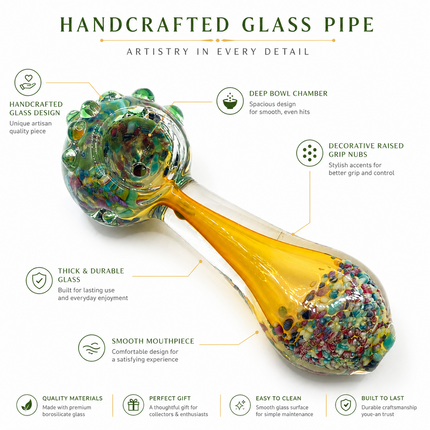 Teal Picasso Glass Spoon Pipe Multicolor Confetti Accents - 4.5 inch