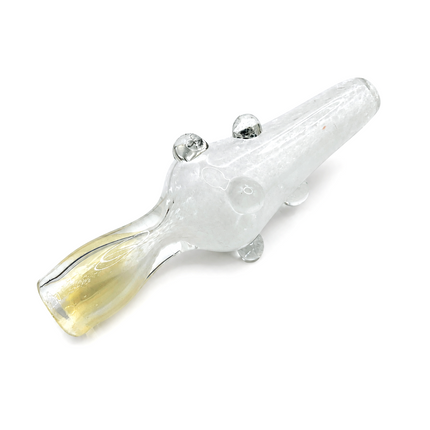Crystal Frost Handcraft Glass Chillum Pipe Clear White Raised Grip 3~3.5 inch