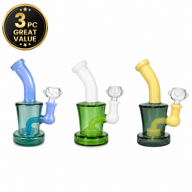 [3PC Bundle] Teal Green Dark Gray Disc Perc Water Pipe 14mm 6 Inches