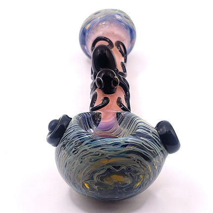 Pink Spider Glass Spoon Pipe with Marbled Ends – 5 Inch Hand Pipe Deep Bowl