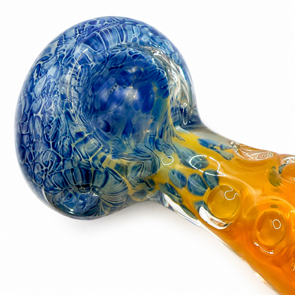 [2PC Bundle] Ocean Flame Ribbon Glass Hand Pipe Blue Orange Swirl 4.5 Inch