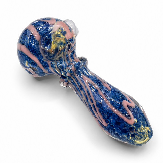 Blue Pink Glass Spoon Pipe with Pink Swirls – 4 Inch Hand Pipe