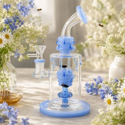 Blue Beehive Percolator 14mm Glass Bong with Bent Neck - 10 inch