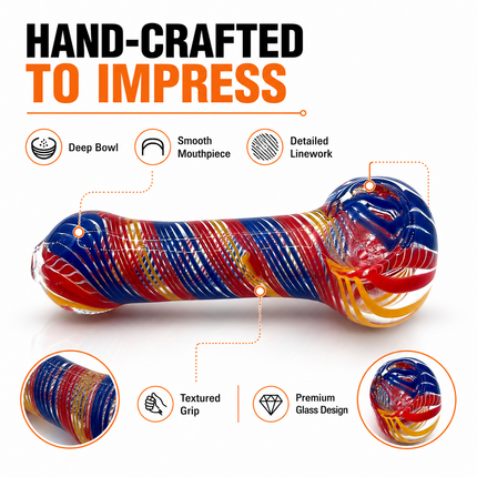 Carnival Stripe Glass Spoon Pipe – 4.5 Inch Red Blue Yellow Hand Pipe