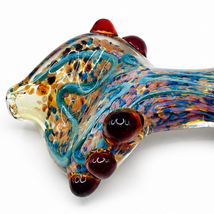Pastel Blue Twisted Body Glass Spoon Pipe with Burgundy Raised Accents - 5 Inch