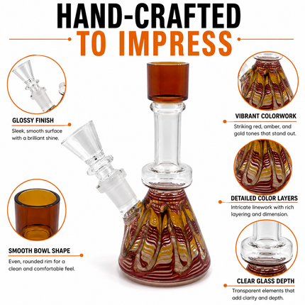 Amber Sunset Swirl 14mm Mini Beaker Glass Water Pipe Straight Neck