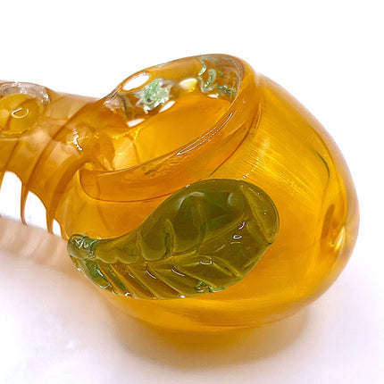 Pumpkin Glass Spoon Pipe with Green Leaf Detail – 4 Inch Hand Pipe Deep Bowl
