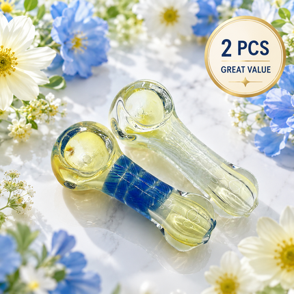 [2PC Bundle] Sapphire Frost Handcraft Glass Pipes Blue Clear 3 inches