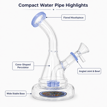 Milky Blue Mandala Glass Water Pipe Clear Disc Percolator Bent Neck 7 inch