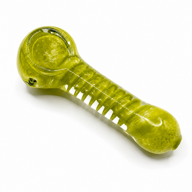 Moss Green Glass Spoon Pipe with Twisted Stripe Design - 4.5 inch