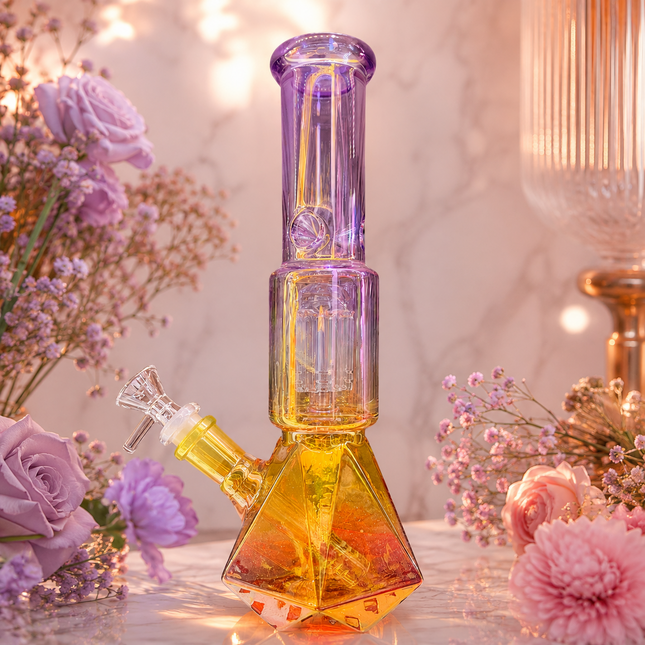 Stratos Chrome Purple Yellow Orange Geometric Glass Bong Ice Catcher 12 Inch