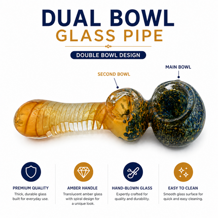 Golden Ember Double Bowl Twist High Quality Glass Hand Pipe 4.5 Inch
