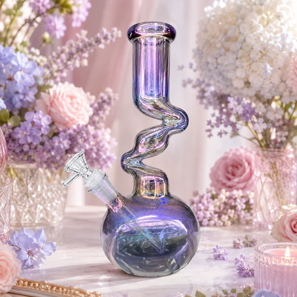 Magic Wish Chrome Purple Spiral Glass Bong Ice Catcher 14mm Bowl - 10 Inch
