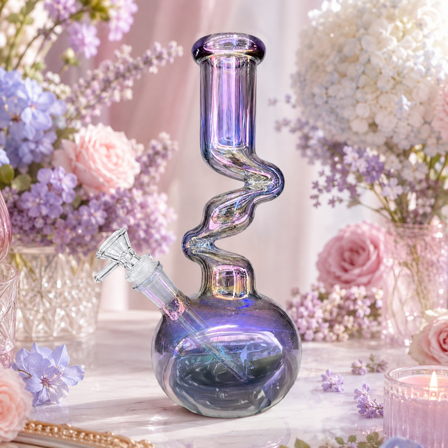 Magic Wish Chrome Purple Spiral Glass Bong Ice Catcher 14mm Bowl - 10 Inch