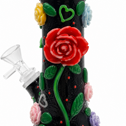 [Glow in the Dark] Midnight Bloom Rose Black Beaker Hookah - 10 Inch