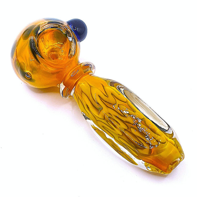 Honey Yellow Riddler Glass Spoon Pipe with Carved Grip – 4 Inch Deep Bowl