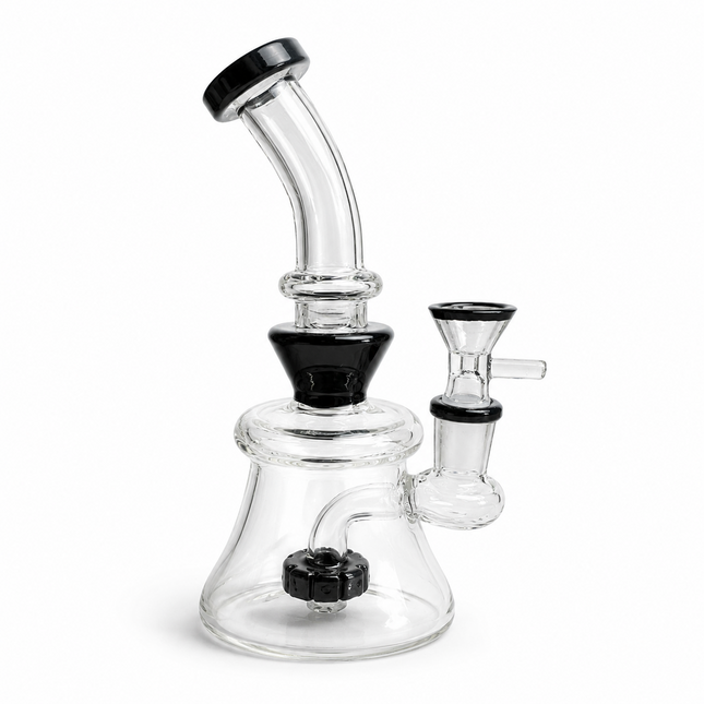 Black Accent Disc Percolator Glass Water Pipe 14mm Bowl 7 inch
