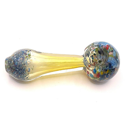Blue Confetti Bowl Glass Spoon Pipe with Yellow Handle – 4 Inch Hand Pipe