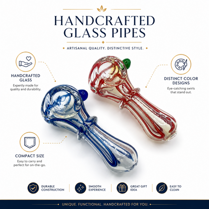 [2PC Bundle] Classic Ribbon Swirl Glass Hand Pipe Set 4 Inch Assorted Colors